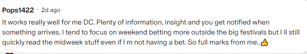 Members’ comments on Daryl Carter Racing Service
