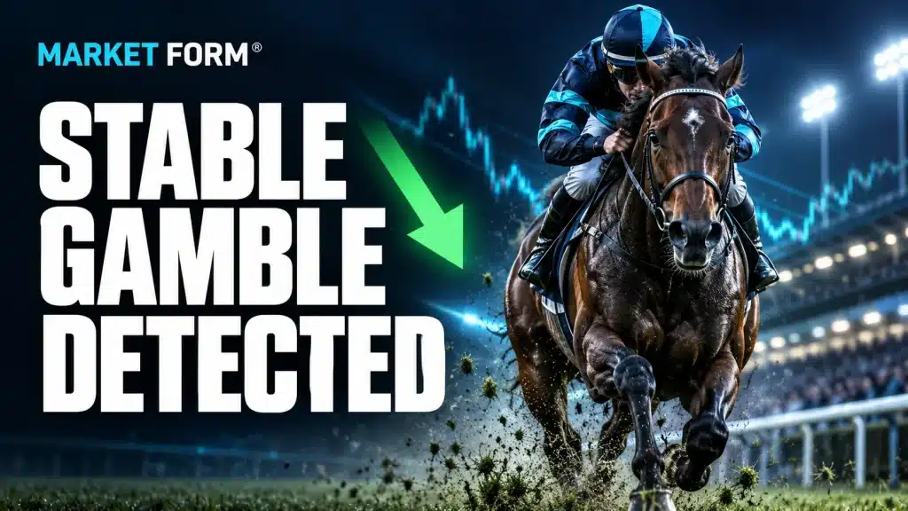 Market Form: Stable Gamble Detected, with a racehorse and a green shortening-price arrow.